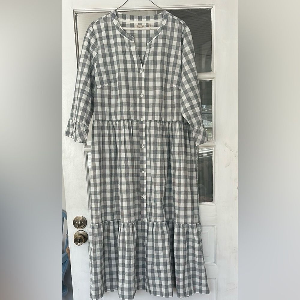 Barbour Seamills Midi Dress Checkered Gingham Prairie Dress